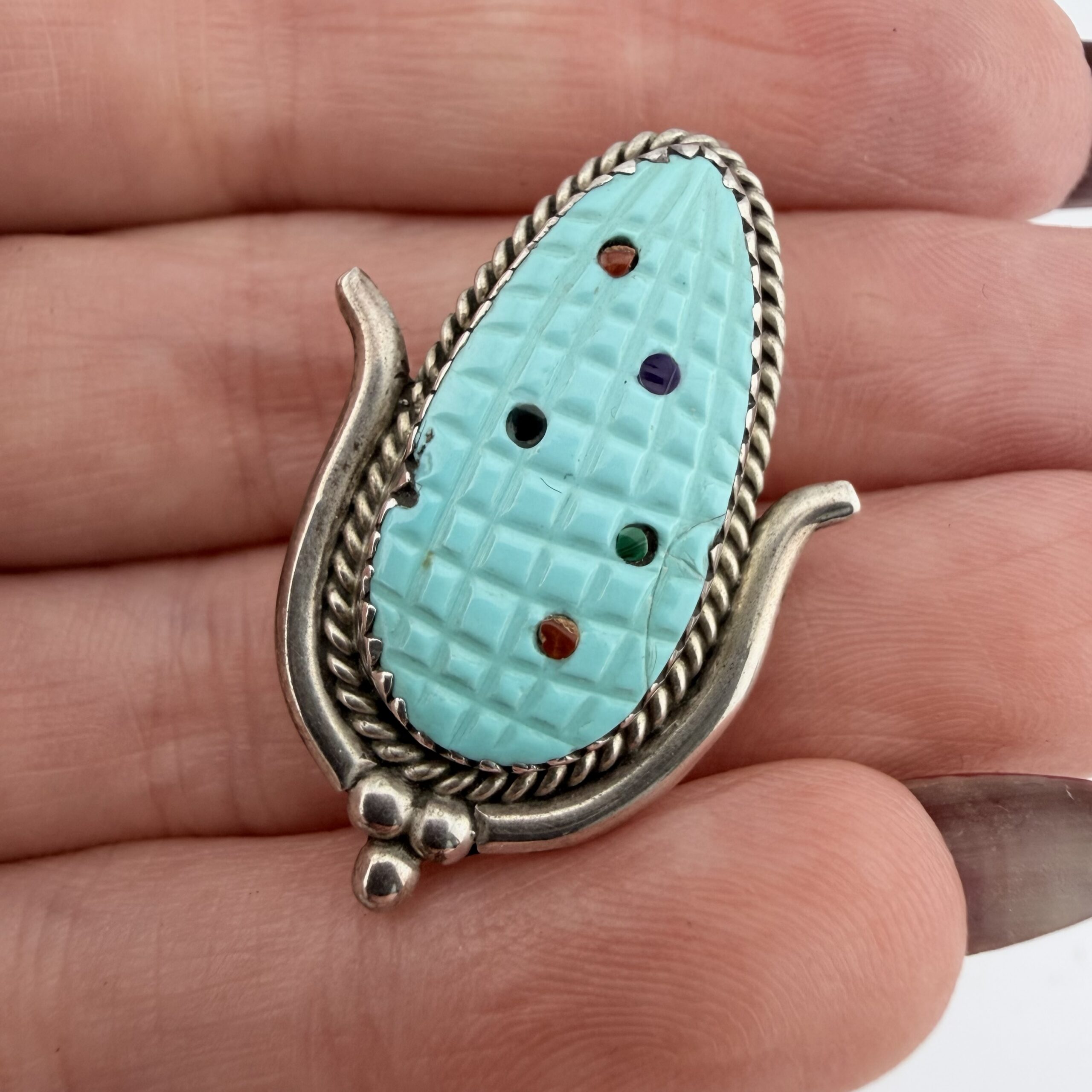 Vintage T E Bowekaty Native American Corn Pendant / Brooch