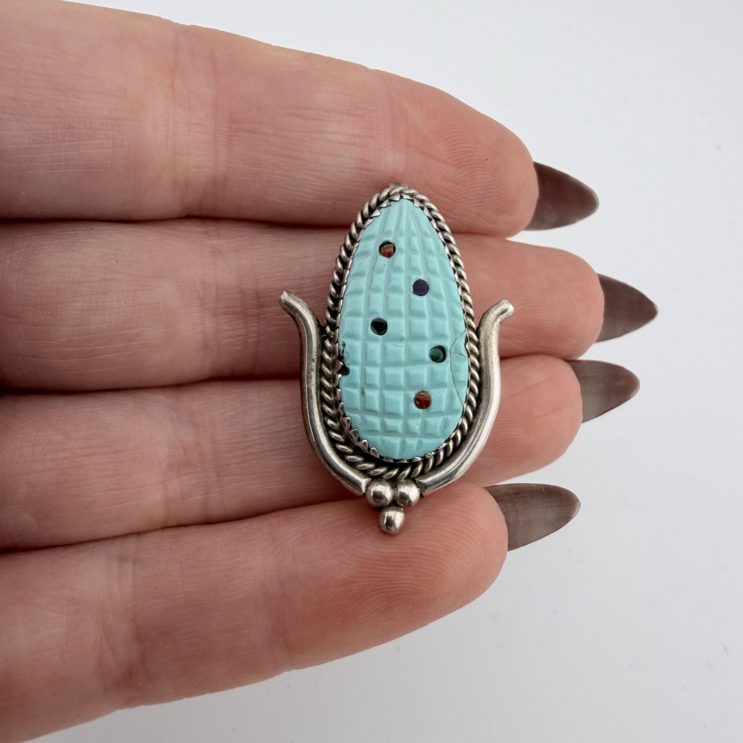 Vintage T E Bowekaty Native American Corn Pendant / Brooch - Image 2