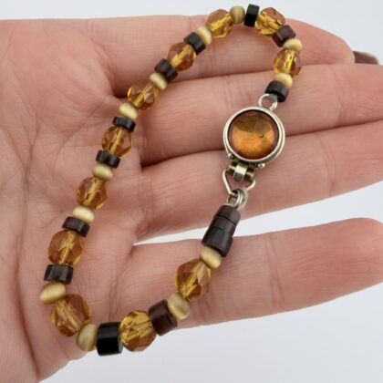 Vintage Sterling Silver, Amber and Czech Glass Bracelet
