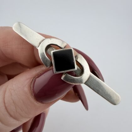 Vintage Art Deco Sterling Silver and Onyx Tie Pin