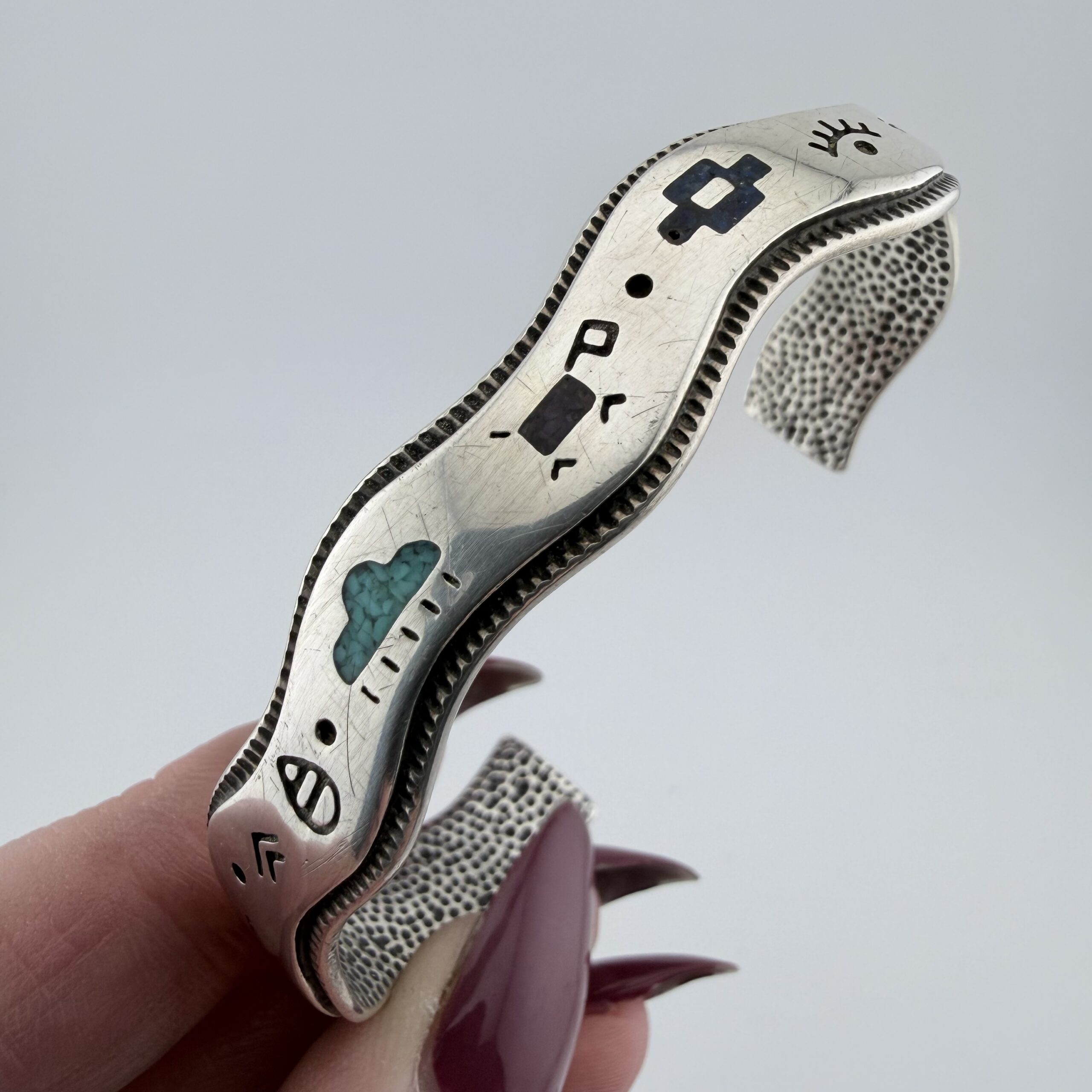 Vintage Old Carlisle Native American Sterling Silver Story Teller Cuff Bracelet