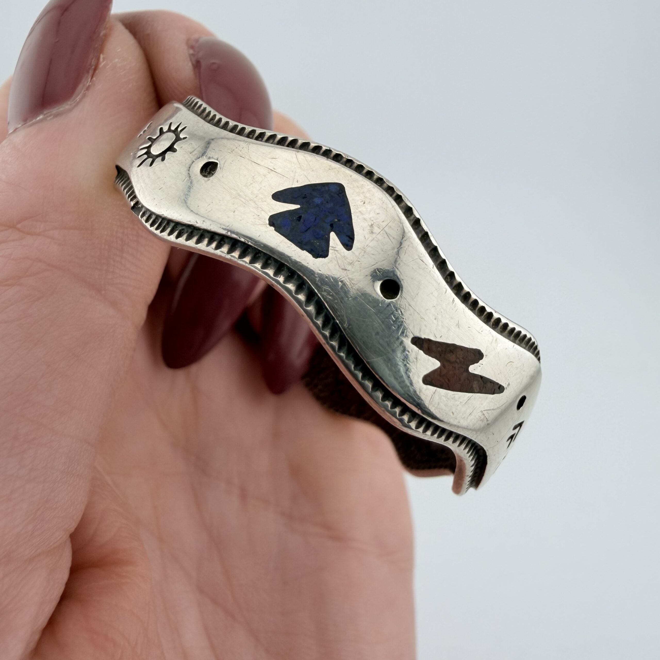 Vintage Old Carlisle Native American Sterling Silver Story Teller Cuff Bracelet - Image 3