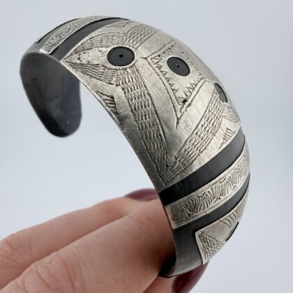 Vintage Moroccan Berber Sterling Silver and Horn Cuff Bracelet