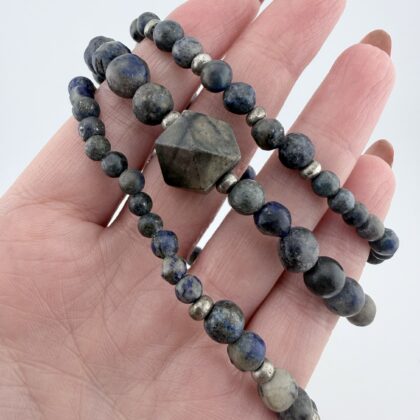 Vintage Moroccan Lapis Lazuli, Sodalite and Sterling Silver Beaded Necklace