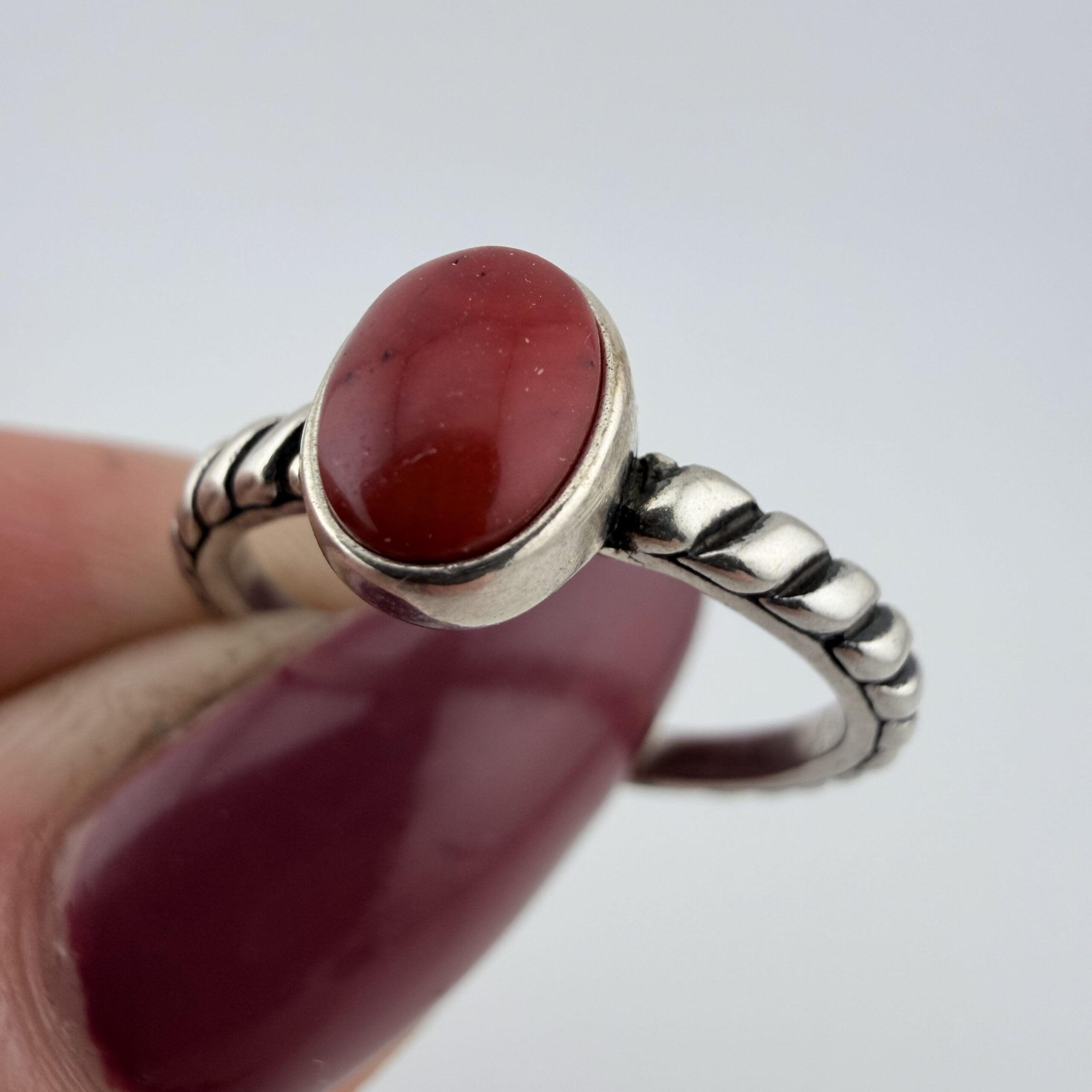 Carolyn Pollack Relios Southwestern Sterling Silver and Coral Stacking Ring
