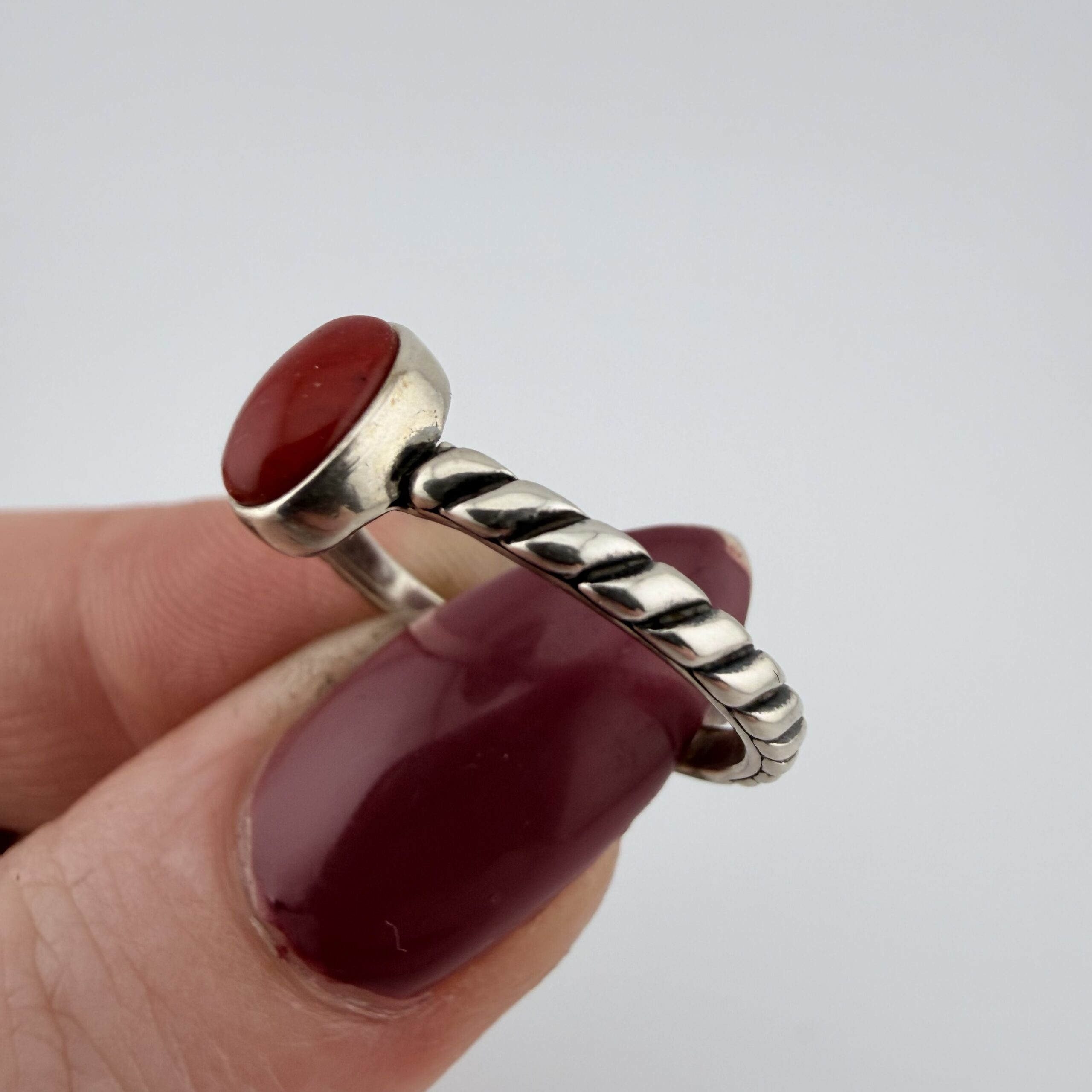 Carolyn Pollack Relios Southwestern Sterling Silver and Coral Stacking Ring - Image 3