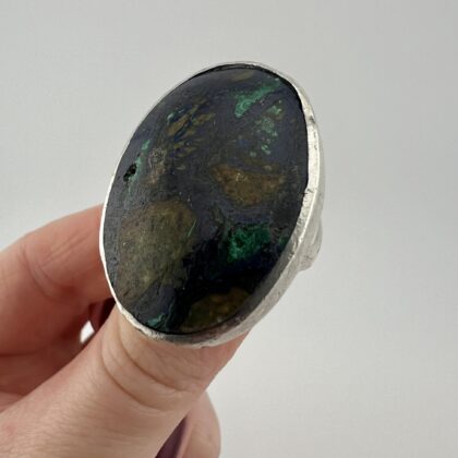 Very Large Vintage Sterling Silver and Azurite–Malachite in Matrix Statement Ring