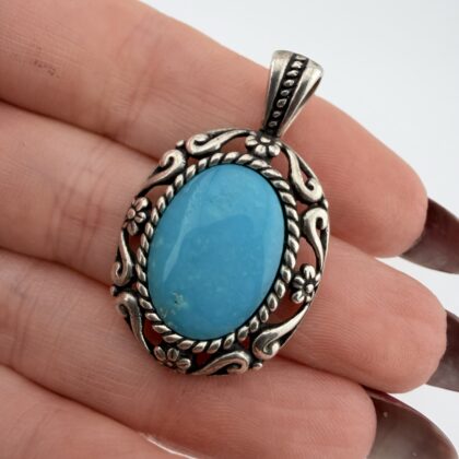 Carolyn Pollack Relios Southwestern Sterling Silver and Turquoise Floral Pendant