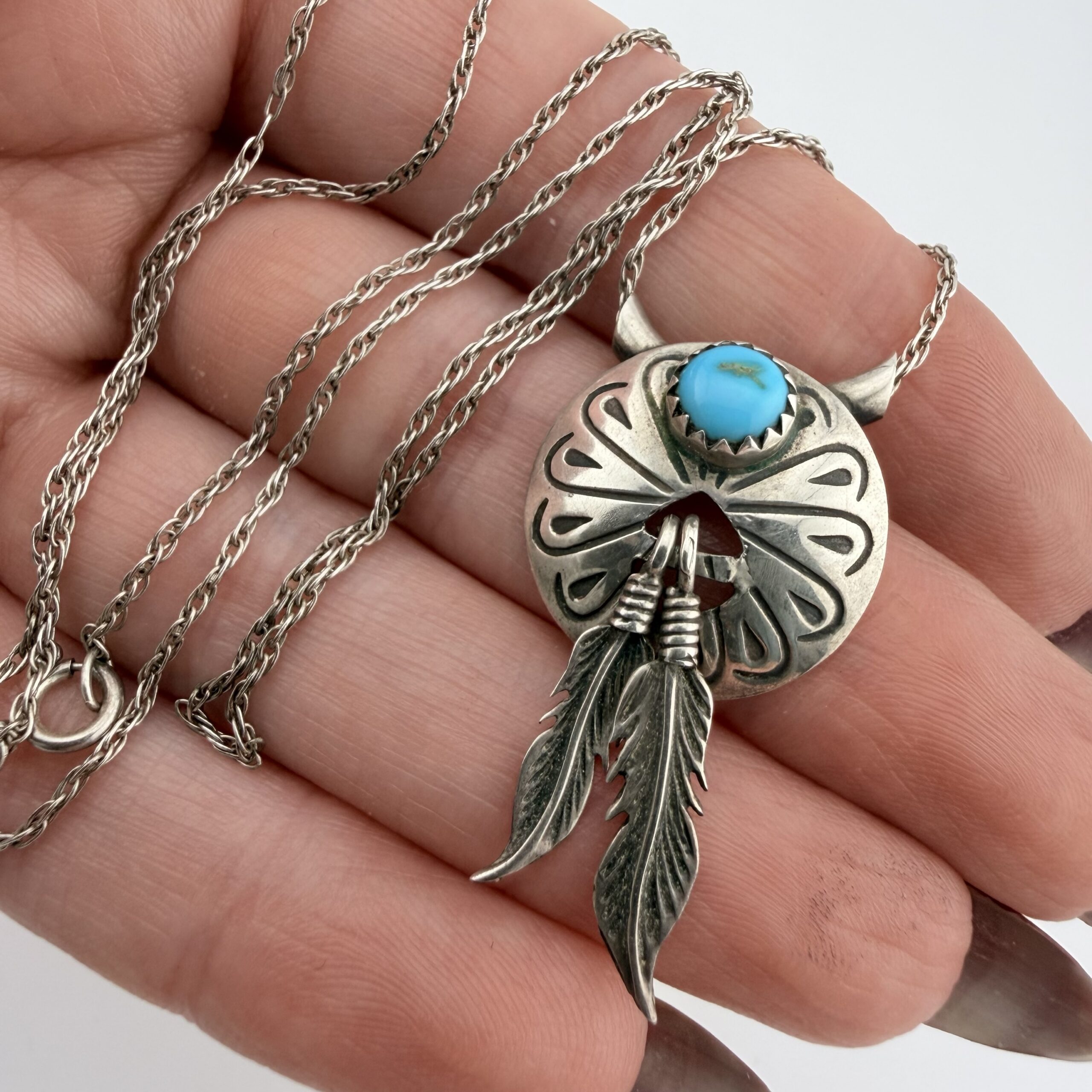 Vintage Native American Navajo Sterling Silver and Turquoise Concho Necklace