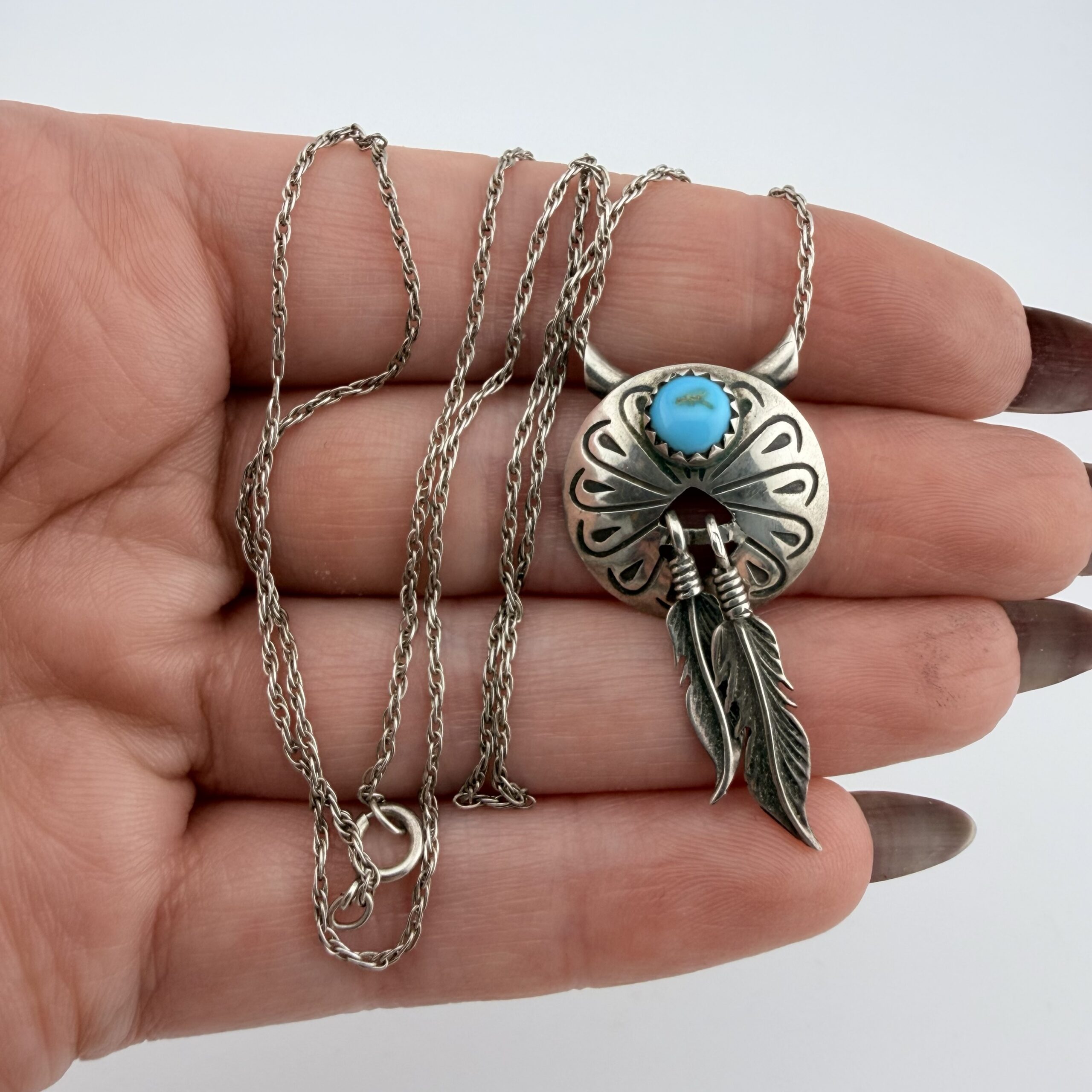 Vintage Native American Navajo Sterling Silver and Turquoise Concho Necklace - Image 2
