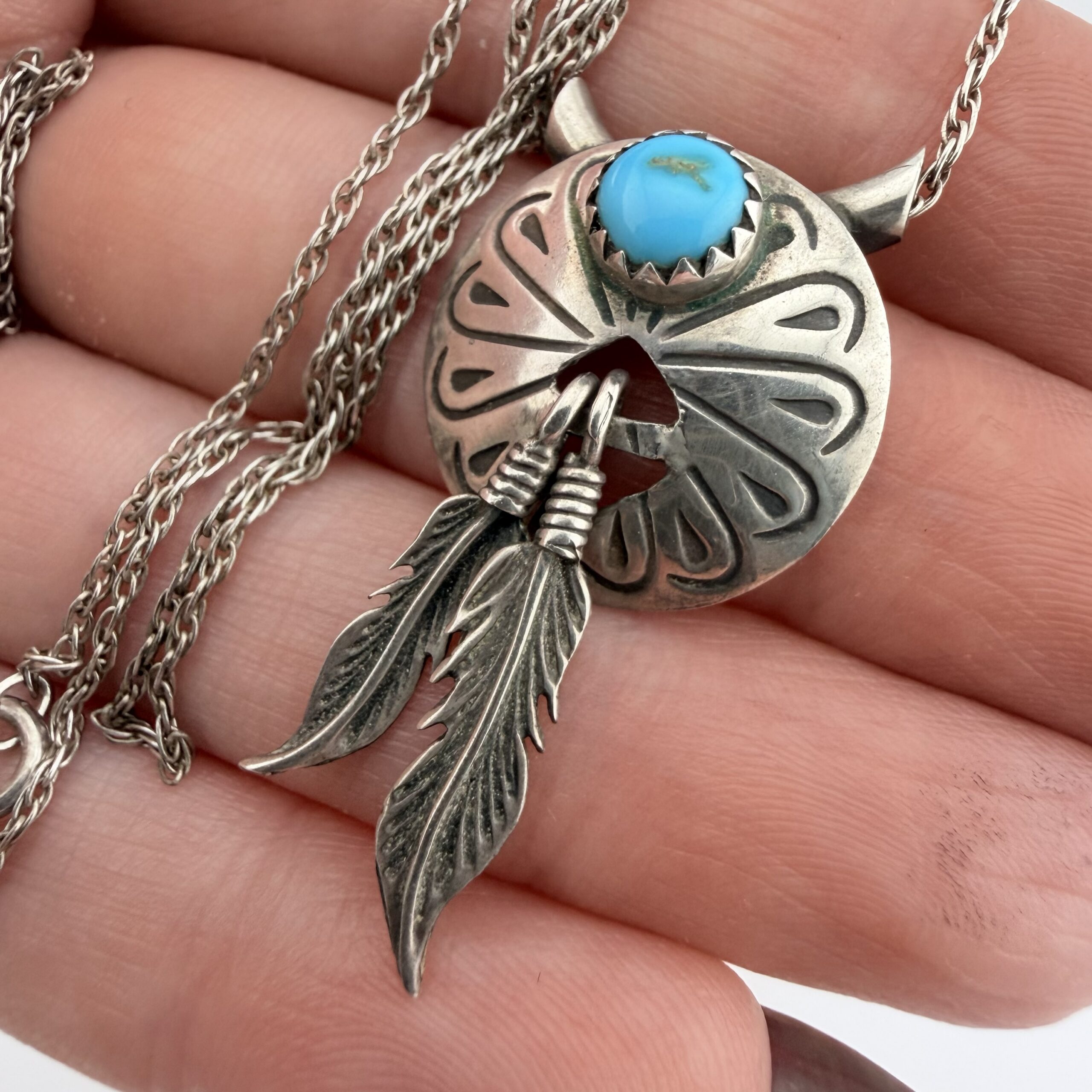 Vintage Native American Navajo Sterling Silver and Turquoise Concho Necklace - Image 3