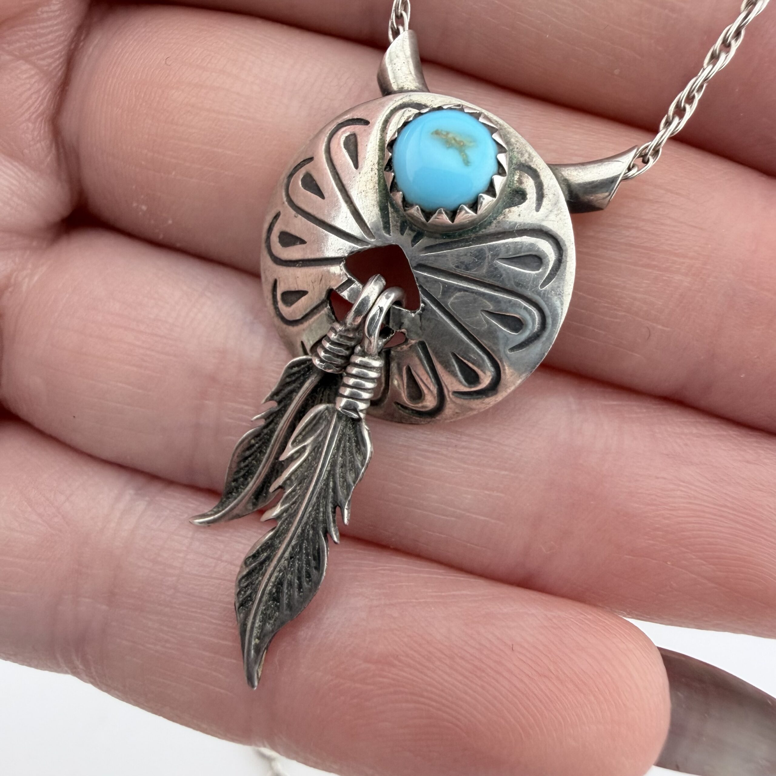 Vintage Native American Navajo Sterling Silver and Turquoise Concho Necklace - Image 4