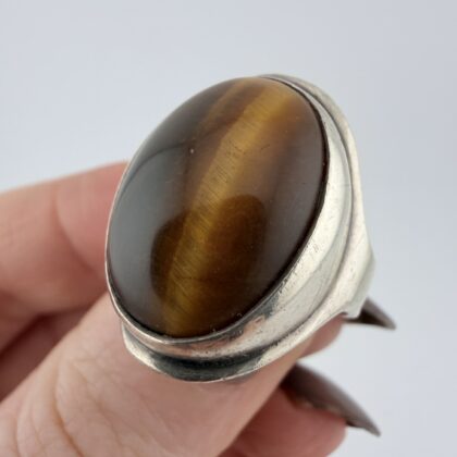 Vintage Modernist Sterling Silver and Tigers Eye Ring