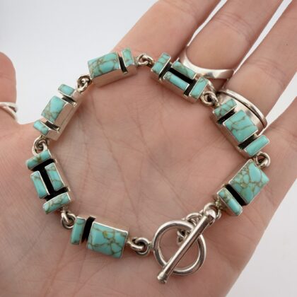 Sterling Silver and Turquoise Inlay Panel Bracelet