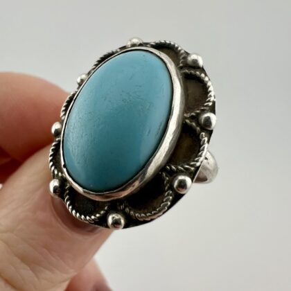Vintage 1940s Egyptian Sterling Silver and Blue Stone Ring