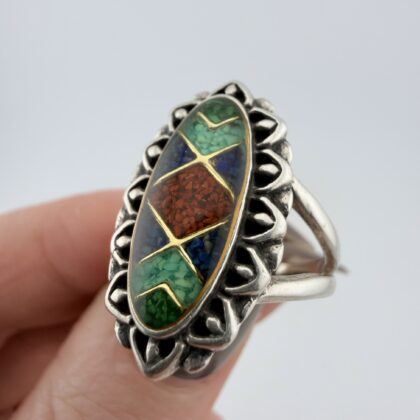 Carolyn Pollack Relios Southwestern Sterling Silver and Mixed Gemstone Ring