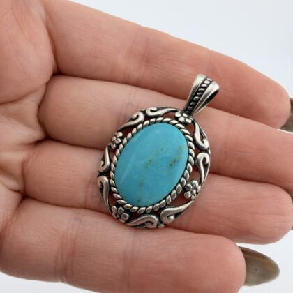 Carolyn Pollack Relios Southwestern Sterling Silver and Turquoise Floral Pendant