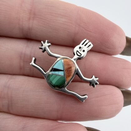 Vintage Native American Rock Kritters Sterling Silver and Gemstone Inlay Brooch