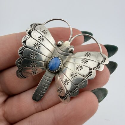 Vintage Jeff Largo Native American Sterling Silver and Lapis Lazuli Butterfly / Moth Brooch