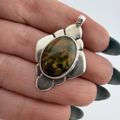 Vintage Native American Sterling Silver and Rainforest Jasper Pendant