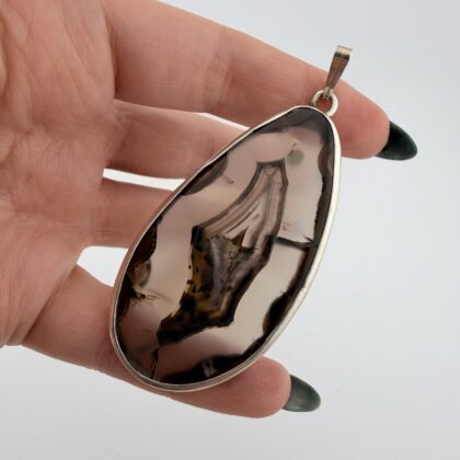Large Vintage Silver and Banded Agate Pendant