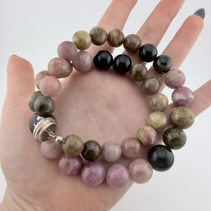 Vintage Mixed Tourmaline and Sterling Silver Beaded Necklace