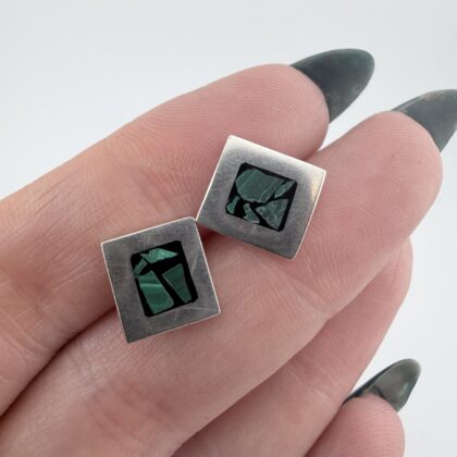 Vintage Mexican Sterling Silver and Malachite Inlay Stud Earrings