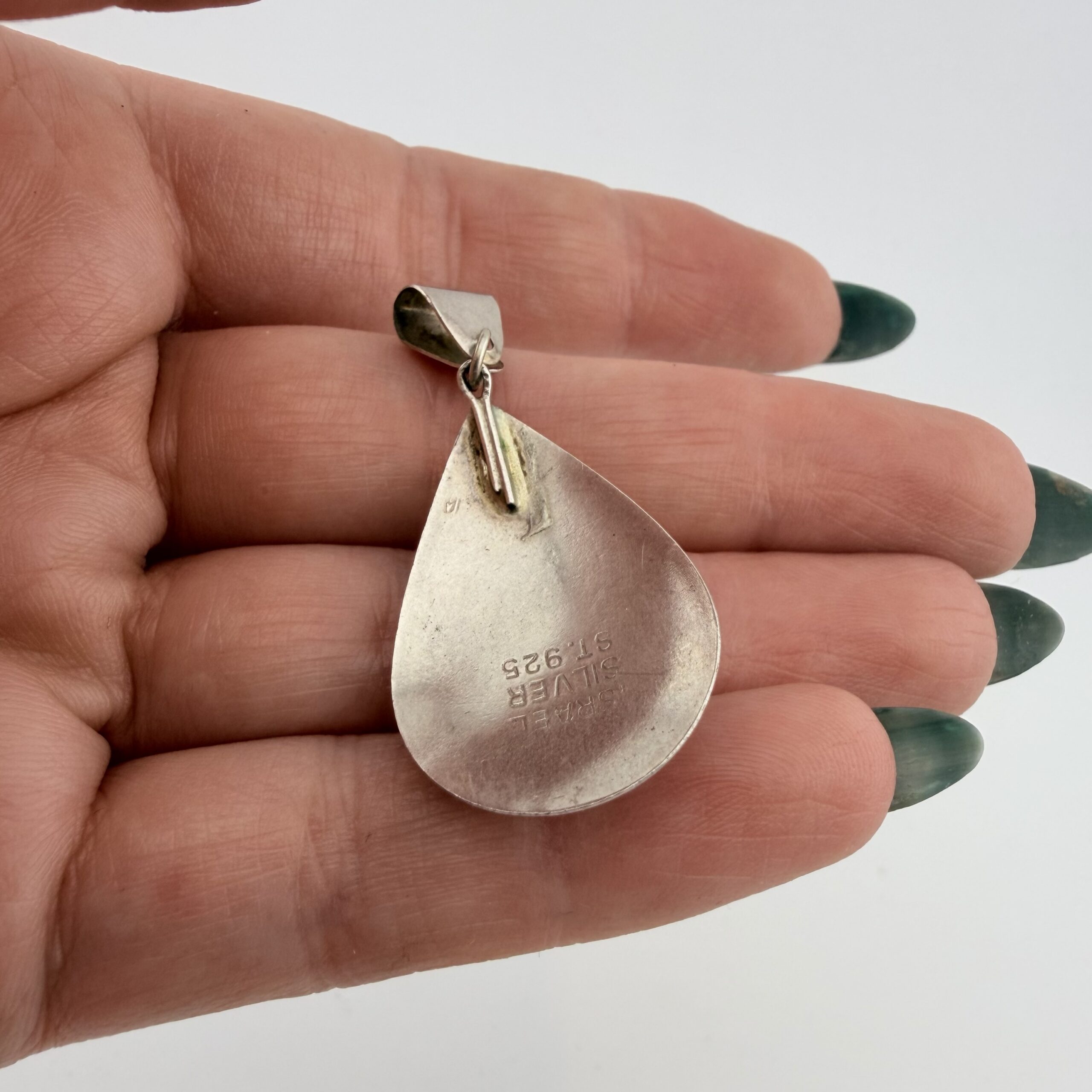 Vintage Israeli Sterling Silver and Turquoise Inlay Pendant - Image 5
