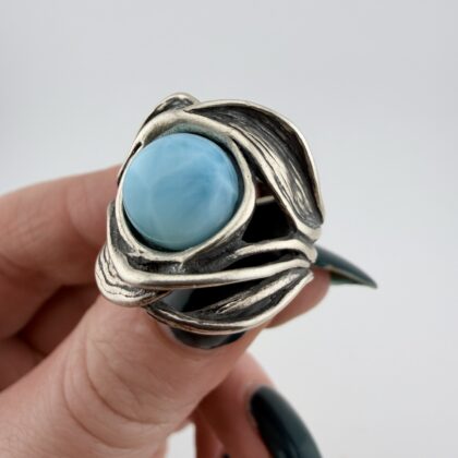 Organic Sterling Silver and Larimar Ring
