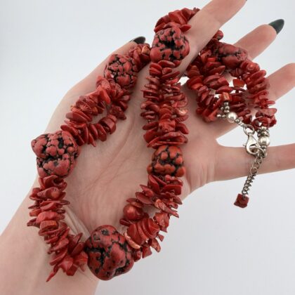 Chunky Coral and Sterling Silver Statement Necklace