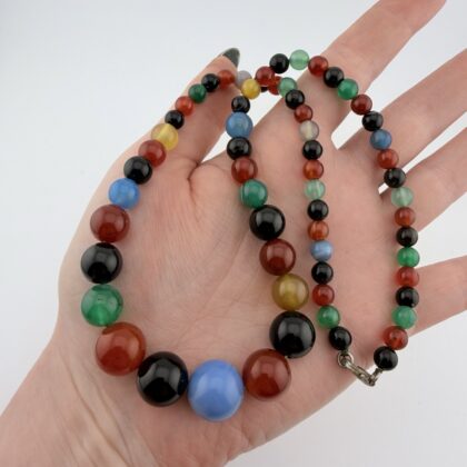 Vintage Mixed Gemstone and Sterling Silver Beaded Necklace