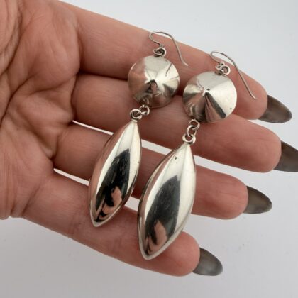 Vintage Modernist Sterling Silver Dangly Hook Earrings
