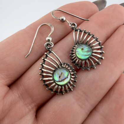 Sterling Silver and Abalone Fossil Style Dangly Earrings