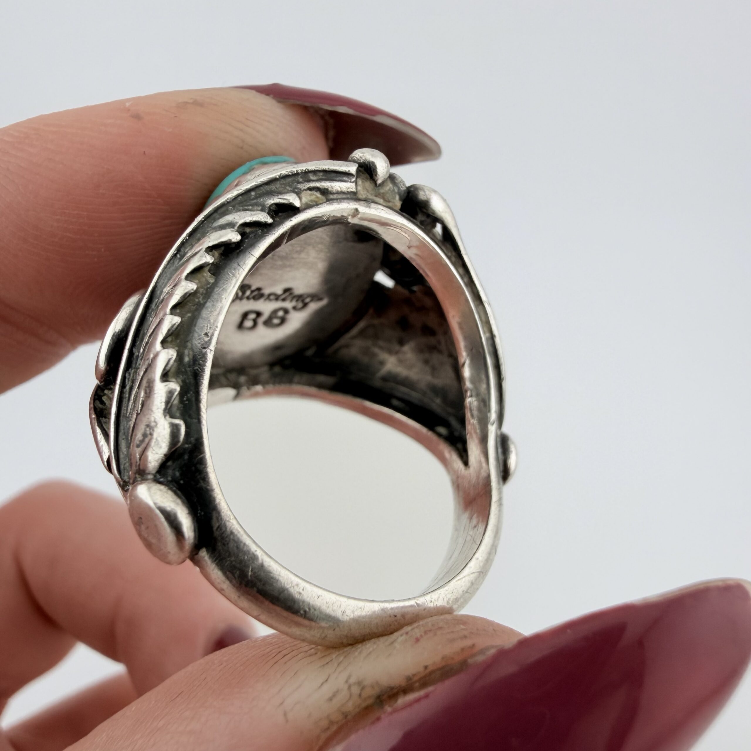 Vintage Ben Shiley Native American Sterling Silver and Turquoise Ring - Image 5