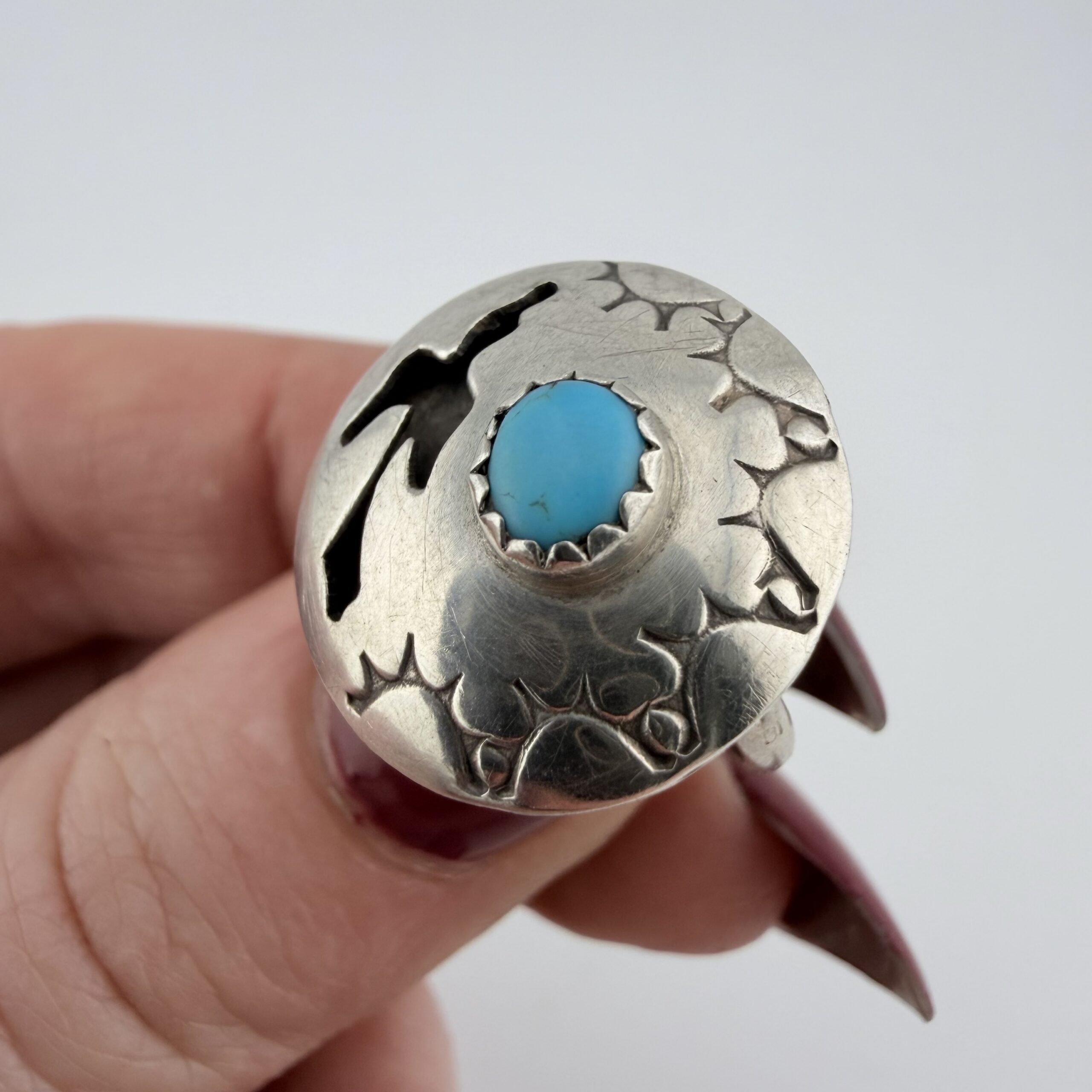 Vintage Native American Sterling Silver and Turquoise Thunderbird Ring