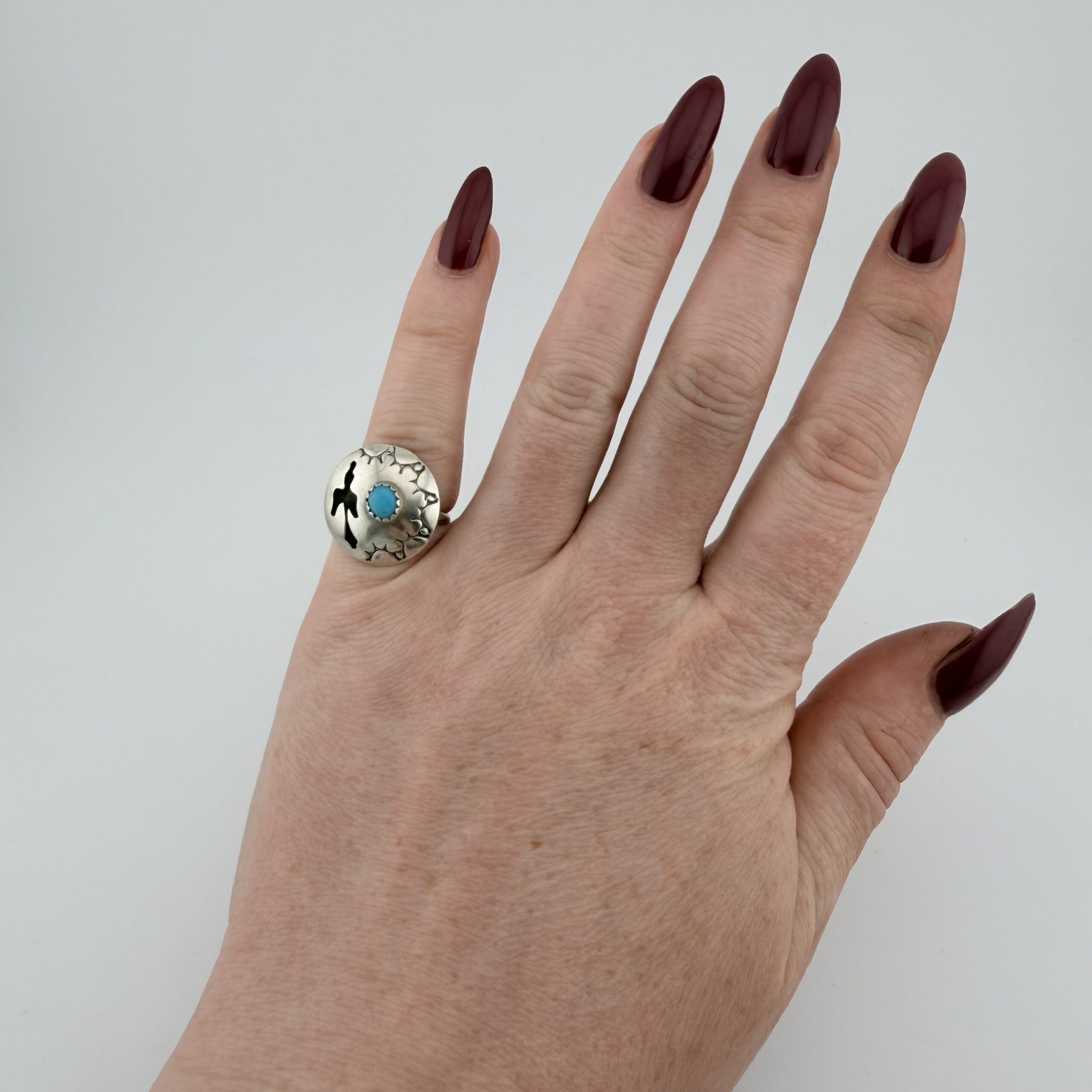 Vintage Native American Sterling Silver and Turquoise Thunderbird Ring - Image 6