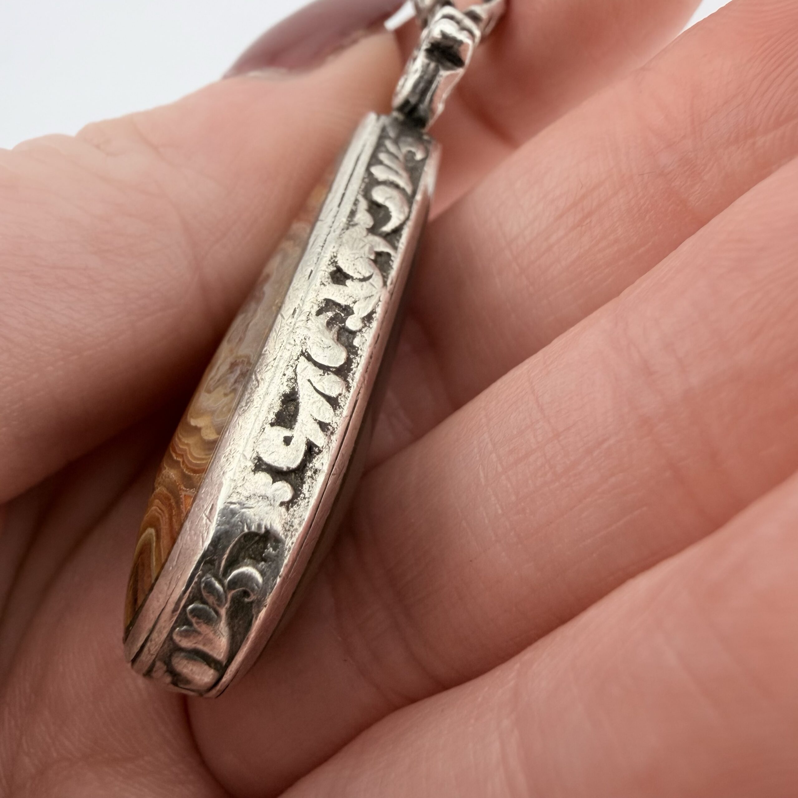 Vintage David Scott Walker Sterling Silver, Mexican Crazy Lace and Honey Agate Double Sided Pendant - Image 7