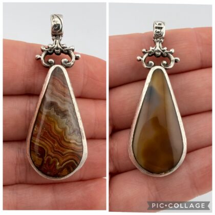 Vintage David Scott Walker Sterling Silver, Mexican Crazy Lace and Honey Agate Double Sided Pendant