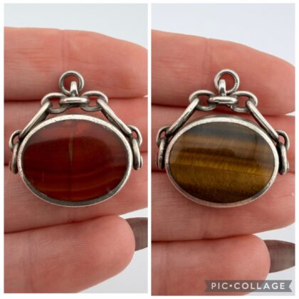 Vintage 1970s David Scott Walker Sterling Silver, Carnelian and Tigers Eye Spinning Fob Pendant