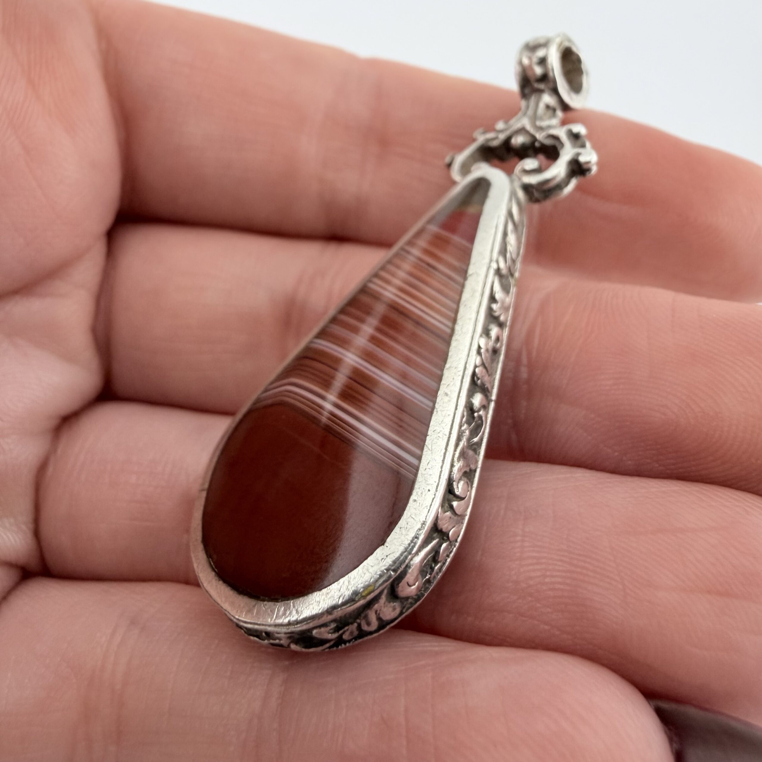 Vintage 1970s Ralph Weston Sterling Silver Double Sided Agate Pendant - Image 2
