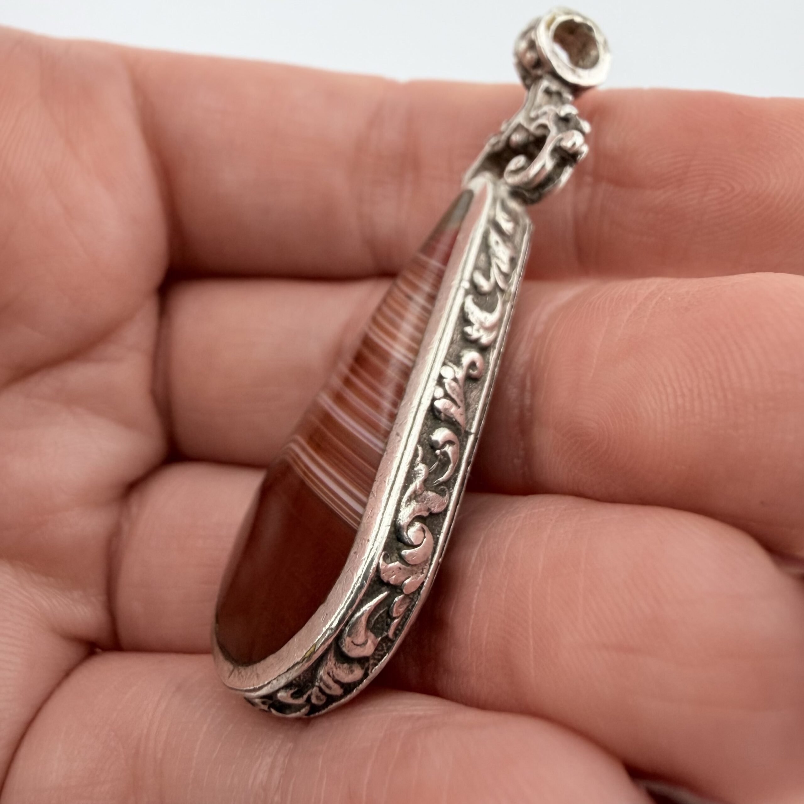Vintage 1970s Ralph Weston Sterling Silver Double Sided Agate Pendant - Image 5