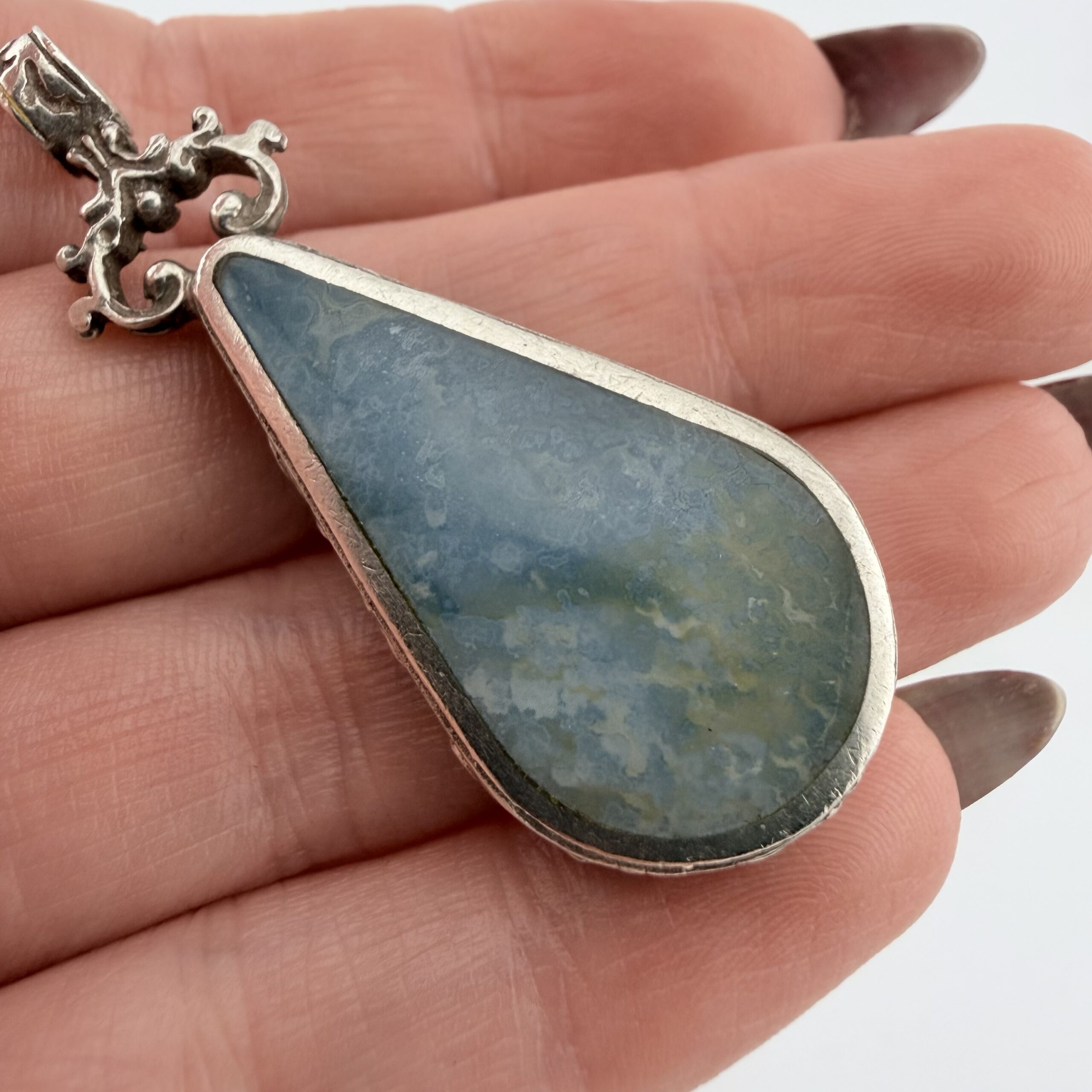 Vintage 1970s Ralph Weston Sterling Silver Double Sided Agate Pendant - Image 3