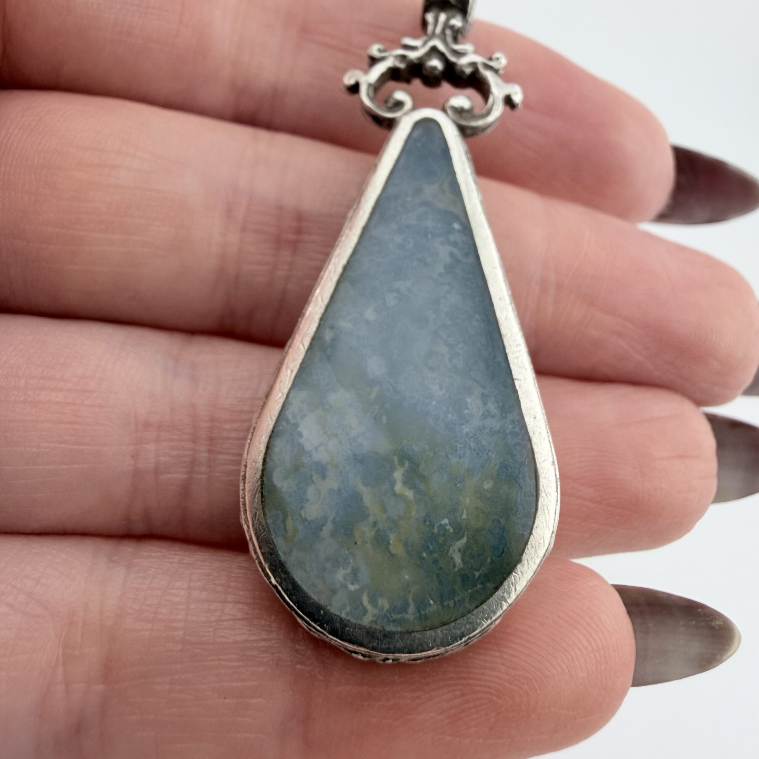 Vintage 1970s Ralph Weston Sterling Silver Double Sided Agate Pendant - Image 4