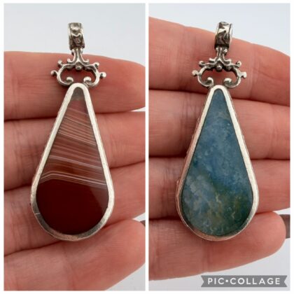Vintage 1970s Ralph Weston Sterling Silver Double Sided Agate Pendant