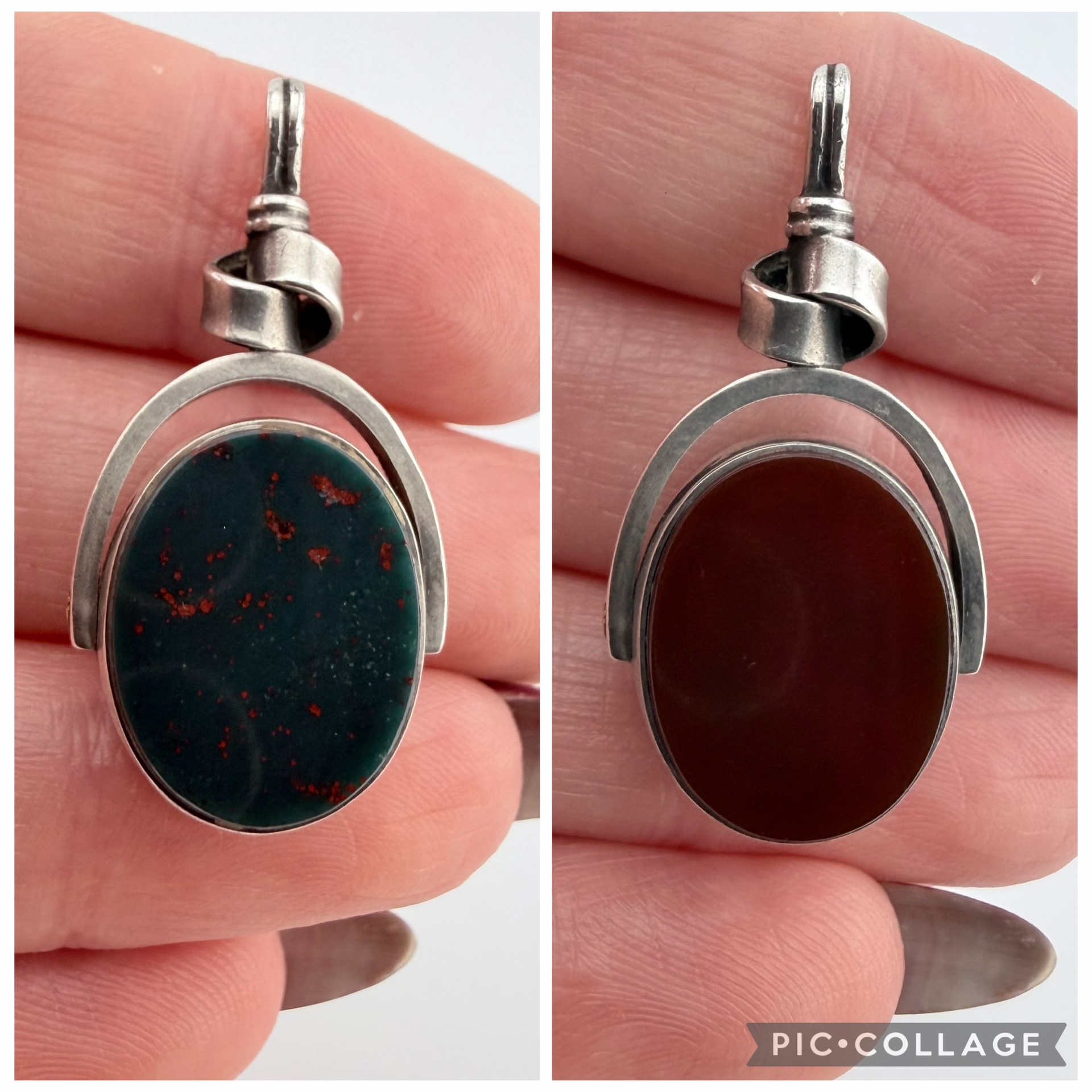 Victorian 1890s Sterling Silver, Bloodstone and Carnelian Double Sided Spinning Pendant