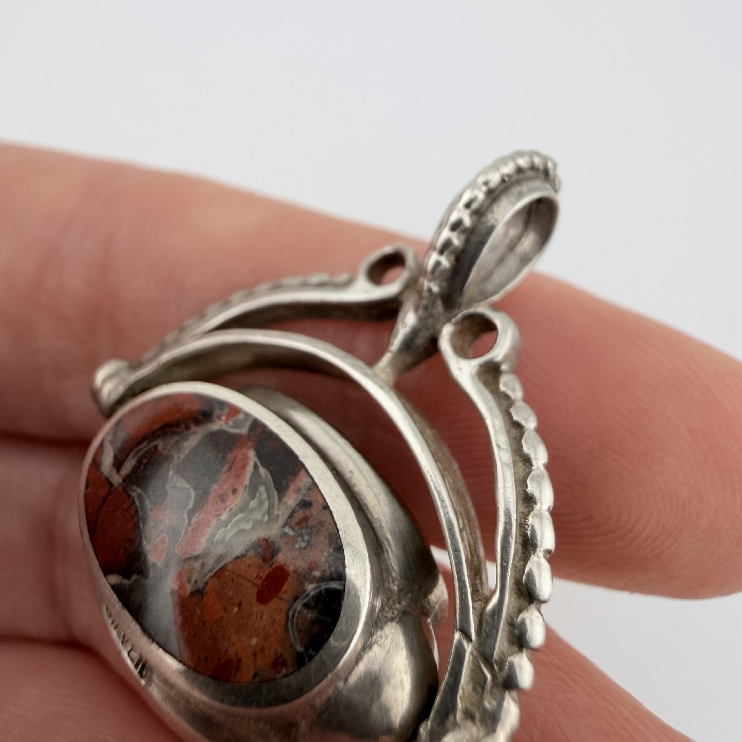 Vintage Sterling Silver, Triple Sided Jasper, Agate and Onyx Spinning Fob Pendant - Image 6