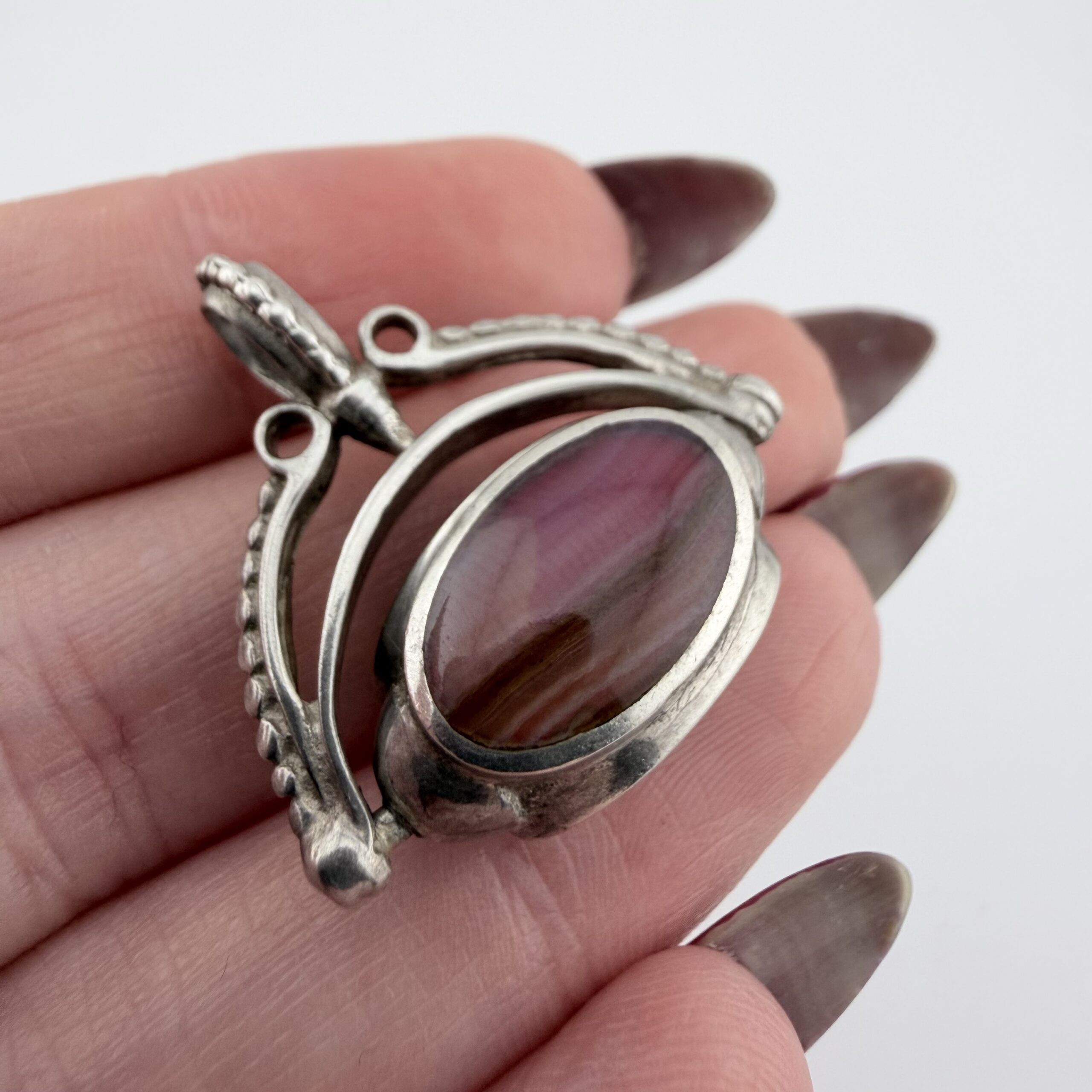 Vintage Sterling Silver, Triple Sided Jasper, Agate and Onyx Spinning Fob Pendant - Image 4