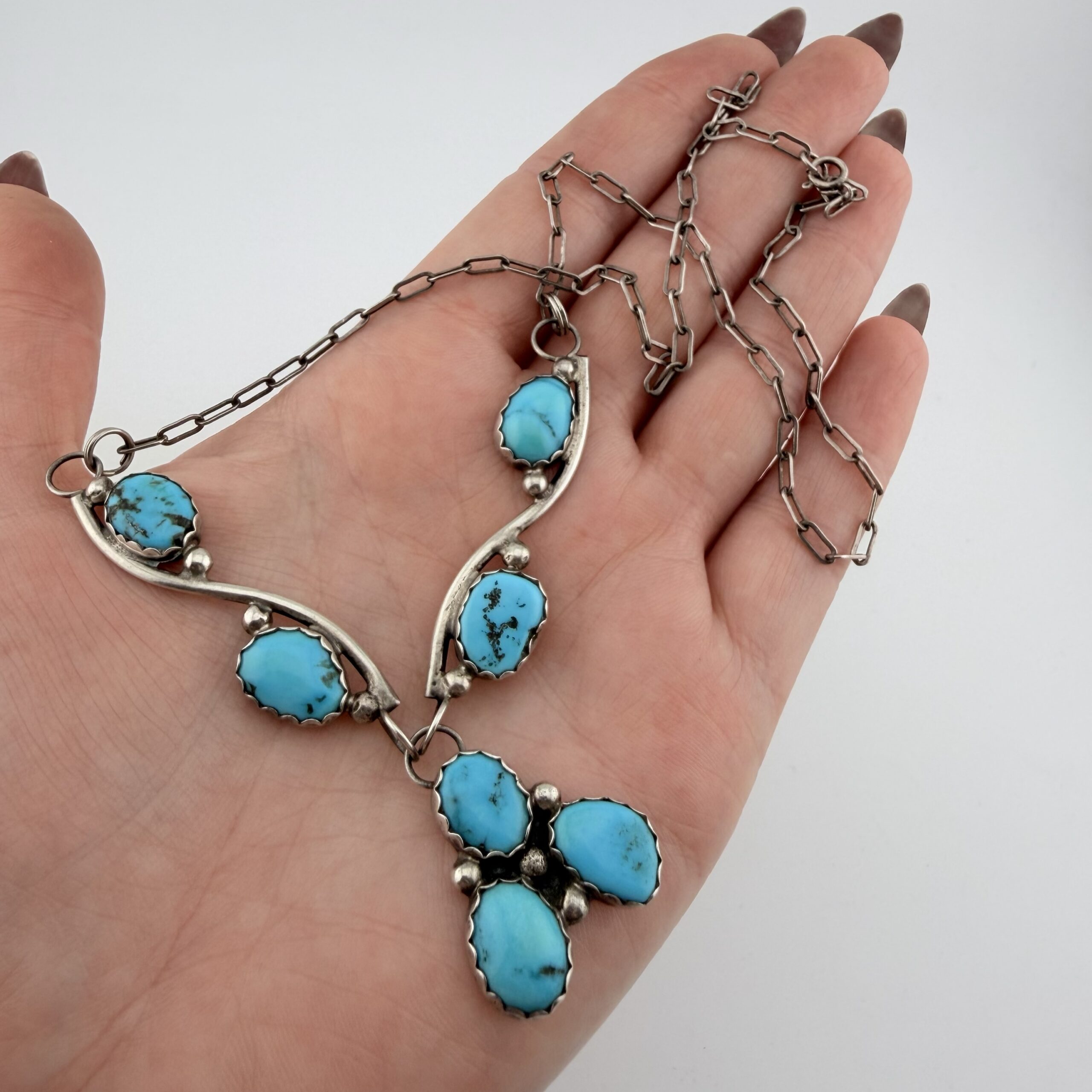 Vintage Native American Sterling Silver and Turquoise Necklace