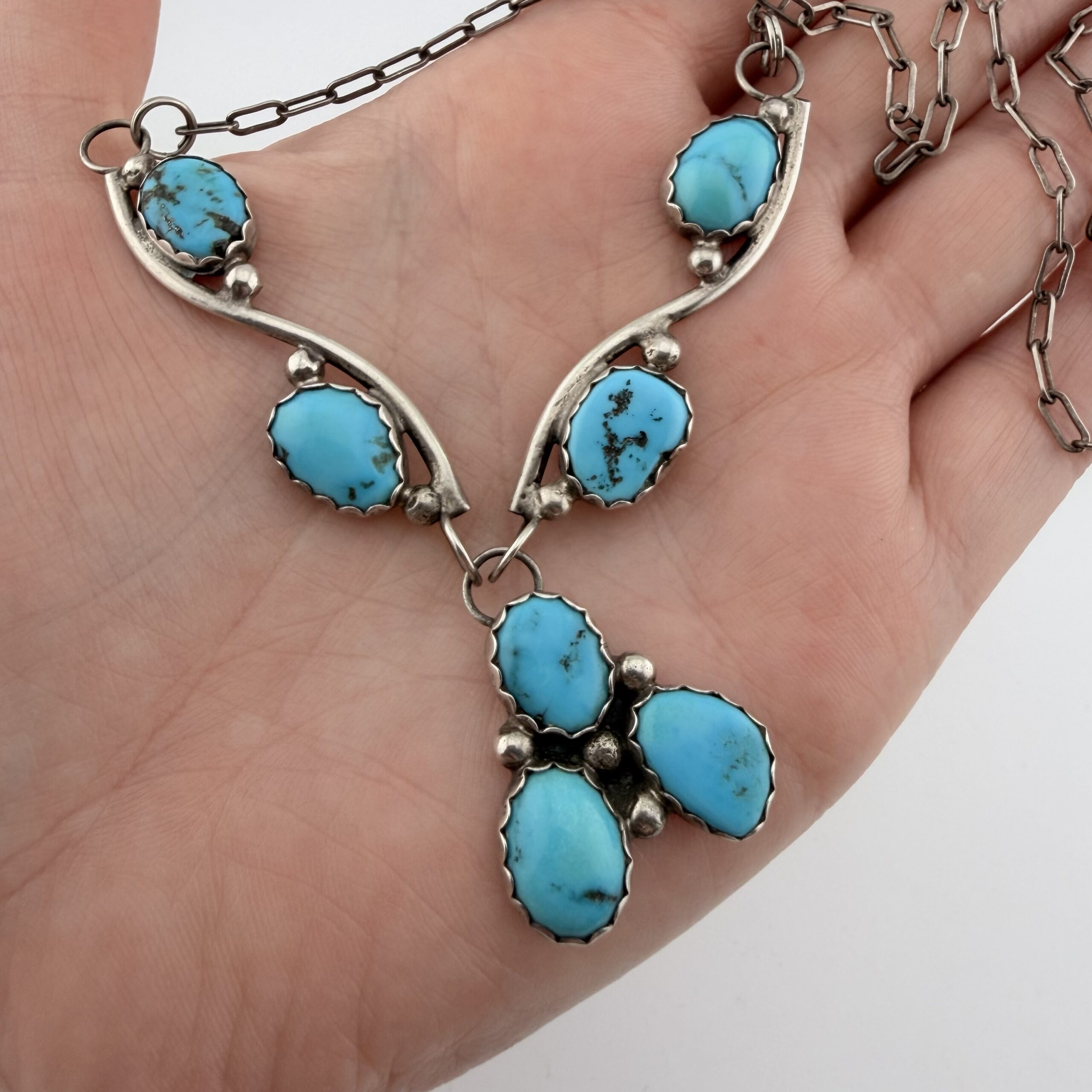 Vintage Native American Sterling Silver and Turquoise Necklace - Image 2