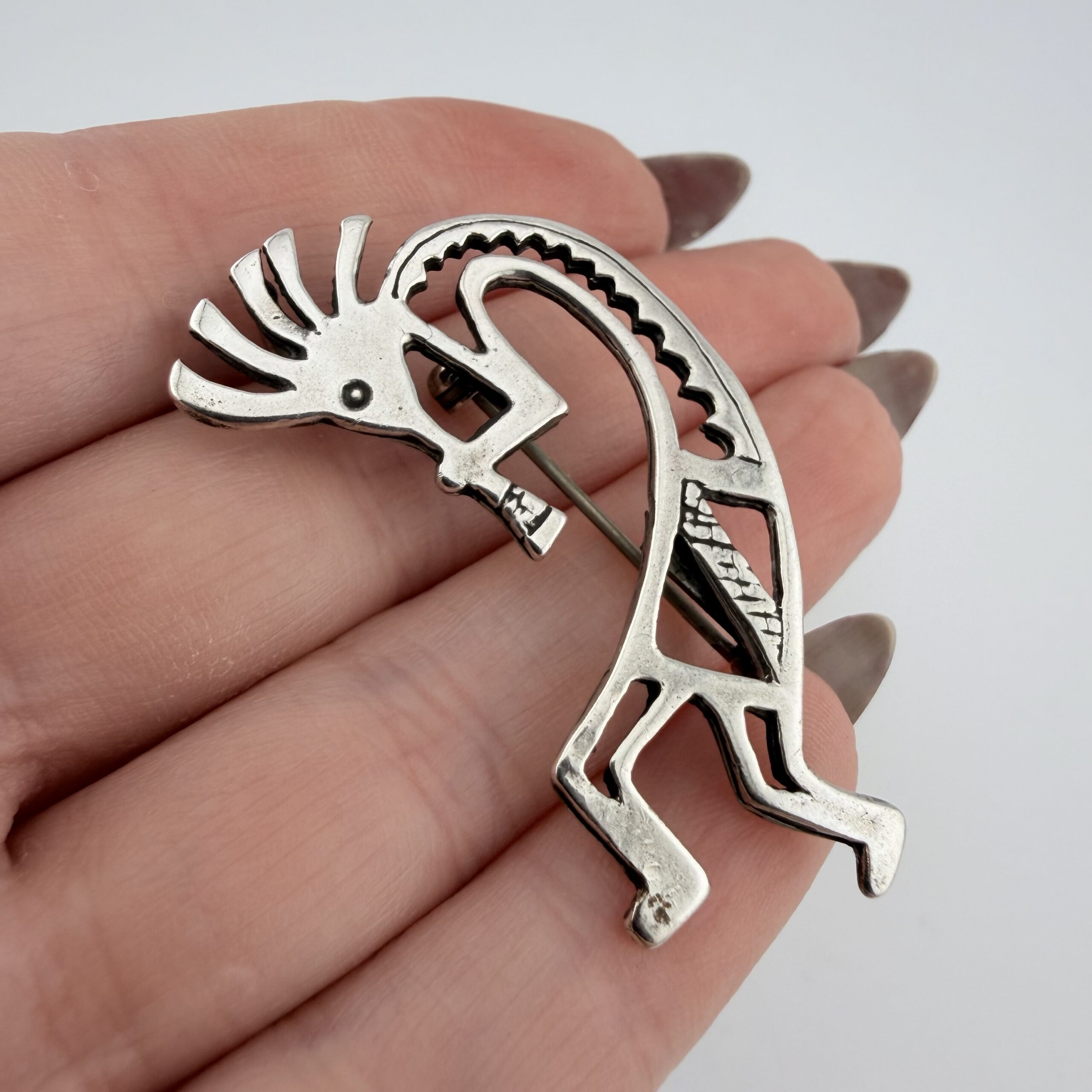 Vintage Native American Sterling Silver Kokopelli Flute Player Pendant / Brooch